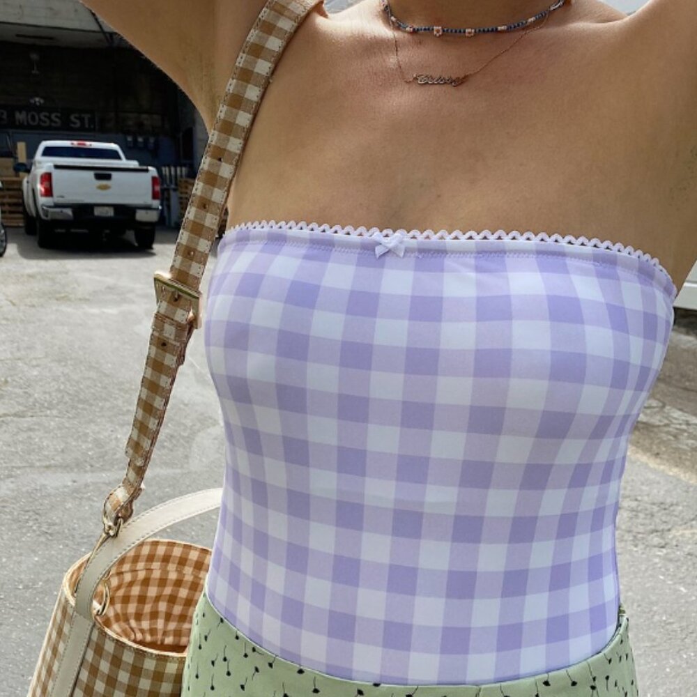 Charlie Holiday Sienna Gingham Bandeau On-Piece, Green, M